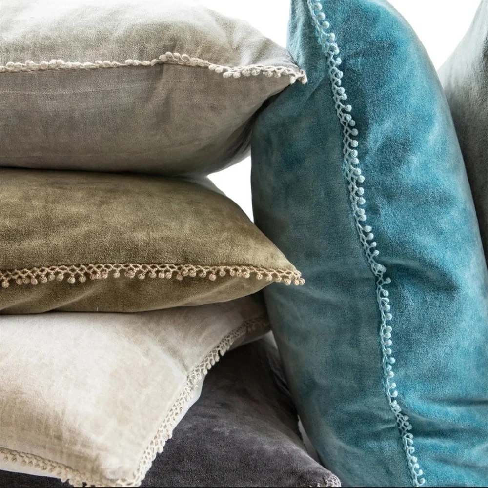 Sugarboo Designs Grey Velvet Linen Large Shabby Chic‎ Square Pillow 22” Coastal